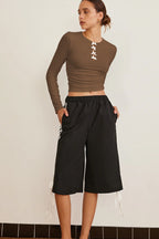 Elegant Solid Bowknot Cutout Slim Base Layer