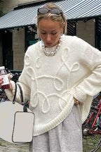 Loose Casual Solid Crew Neck Long Sleeve Knit Sweater