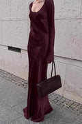 Mermaid U-Neck Satin Solid Color Elegant Maxi Dress