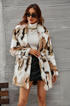 Mid-Length Faux Fur Shawl Collar Fluffy Winter Coat