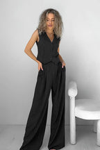 Brown Striped Two Piece Vest Pants Set
