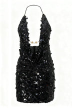 Sexy Halter Neck Sequined Open Back Mini Dress