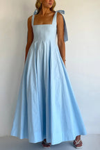 Solid Color Sleeveless Tie-up Suspender Elegant Patchwork Maxi Dress