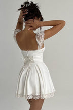 Lace Up Back Spaghetti Strap Mini Dress