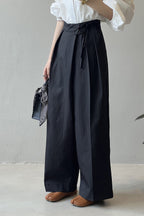 Asymmetrical Placket Tie Relaxed High Waist Long Pants