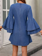 Arabella Boutique Denim Dress with Bell Sleeves Premium Wardrobe Essential