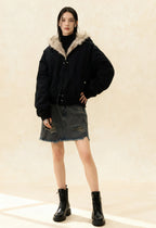 FurTrimmed Hooded Bomber Jacket
