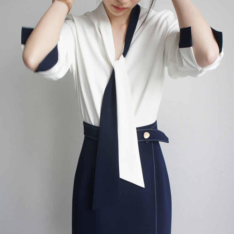 Contrast Lace-Trimmed White Blouse