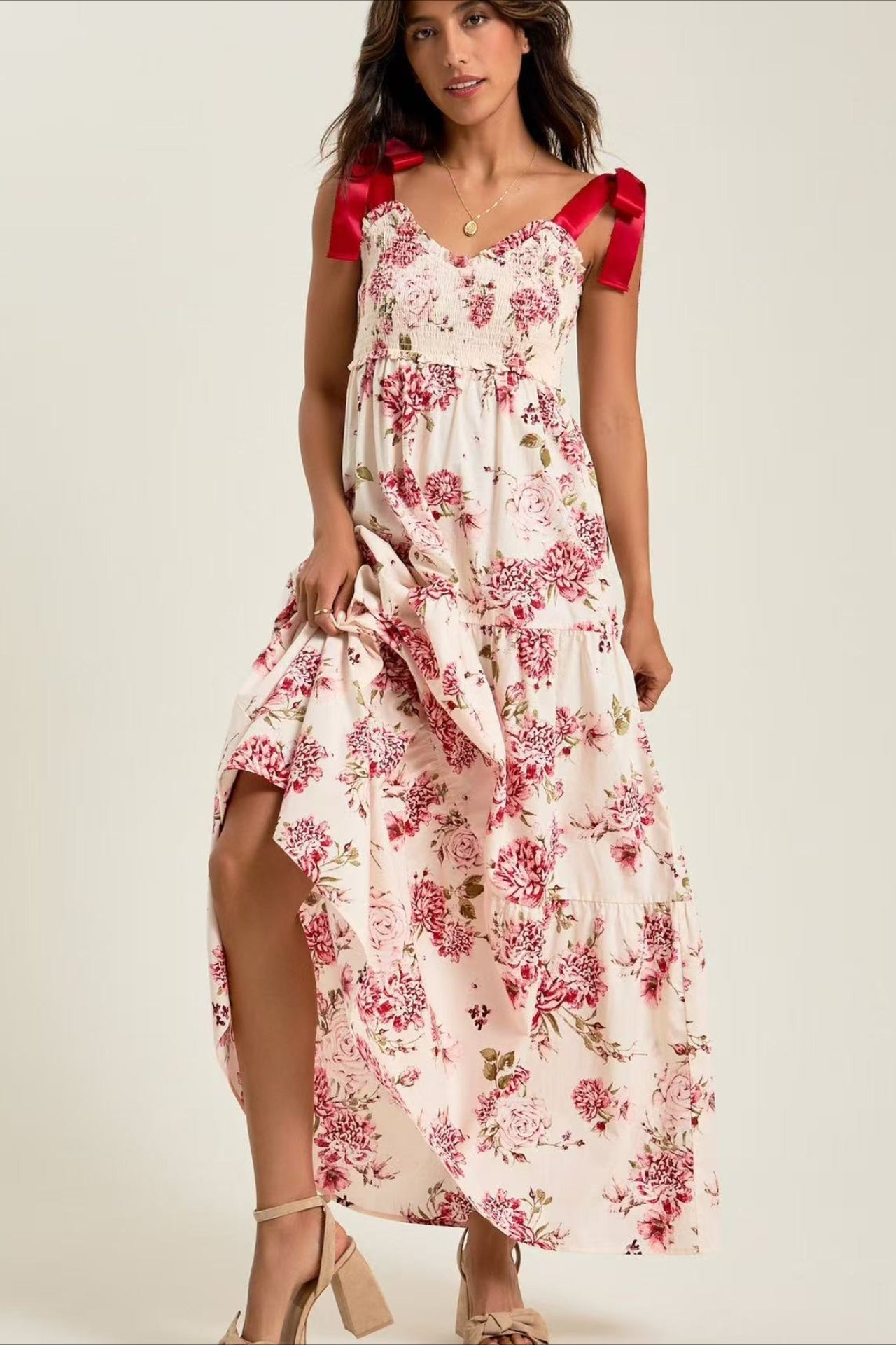 Gingham Patchwork Floral Print Boho Dress