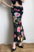 Holiday Floral Slim Low Waist Hip Skirt