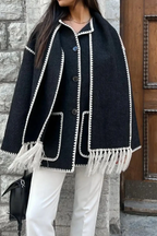 Scarf-Neckline Felt Woolen Coat
