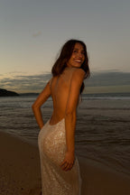 Rhinestone Cami Backless Bodycon Maxi Party Dress