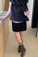 Fashionable Embroidered Polka Dot Velvet Skirt