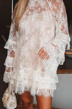 Lace Sheer Ruffle Cover Up Mini Dress