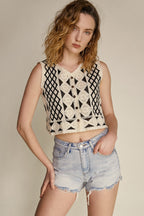 Black Diamond Check Button-Up Knitted Vest Top