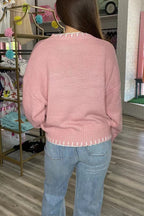 Slouchy Bow Jacquard Loose Pullover Sweater