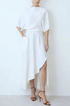Modern and Elegant Satin Half Wide Sleeve Wrap Style Pocket Slit Loose Maxi Dress