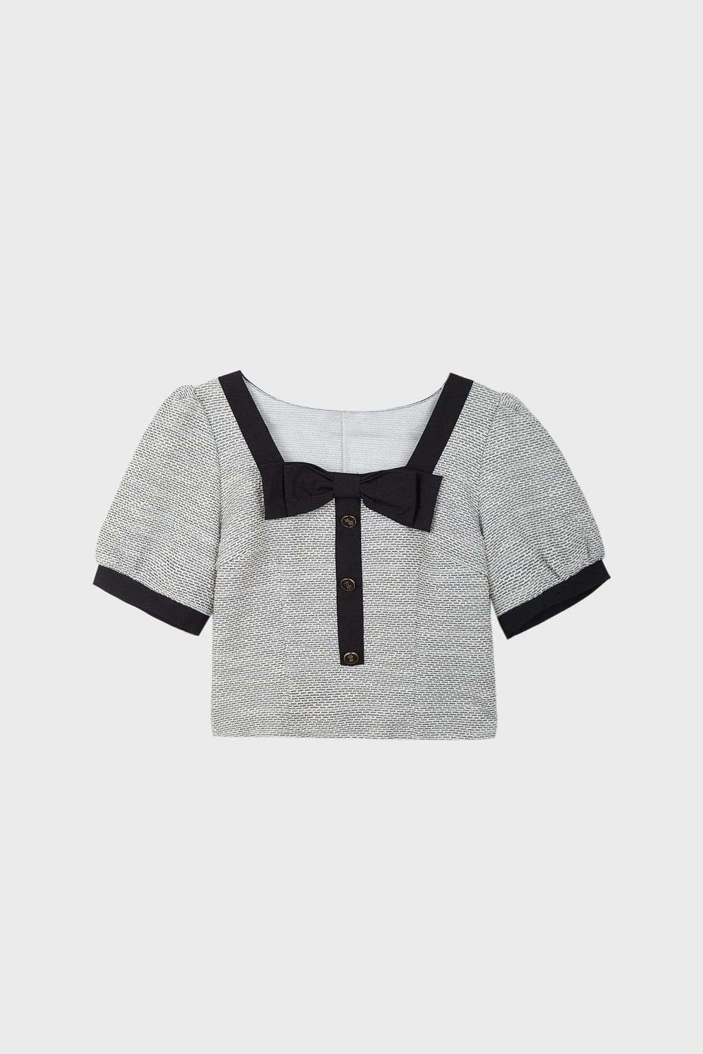 Grey Square Neck Puff Sleeve Blouse
