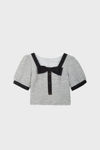 Grey Square Neck Puff Sleeve Blouse