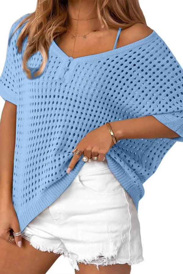 Women's Summer Hollow Out Crochet Knit Tops Beach Coverup