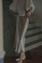 Elegant High Waist Satin Midi Skirt
