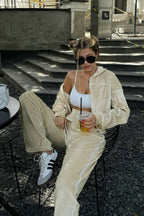 Athletic Velvet Collar Zipper Long Sleeve Two Piece Set