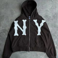 Letter Embroidered Oversized Zip Hoodie