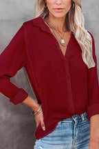 Casual Loose Long Sleeve Button V Neck Shirt Top
