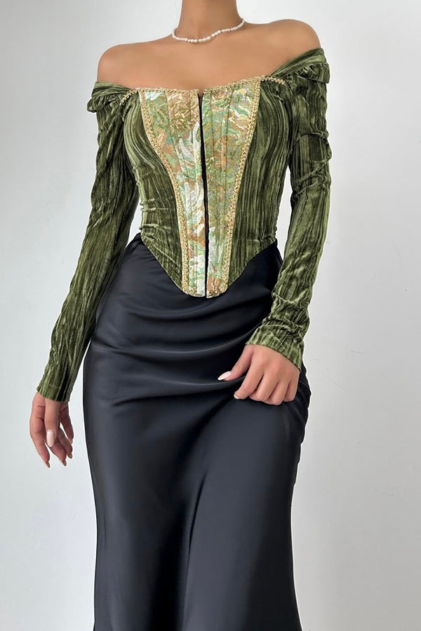 Oil Painting Style Elegant Strapless Slim-fit Fishbone Top
