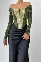 Oil Painting Style Elegant Strapless Slim-fit Fishbone Top