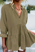 V-neck Casual Loose Solid Color Long-sleeved Blouse