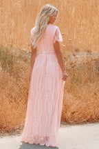 Lace V Neck Short Sleeve Hollow Out Boho Dress