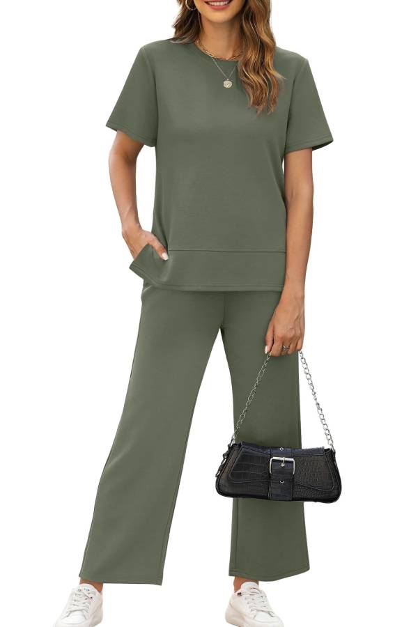 Women's Fashion Comfy Wide Leg 2 Piece Lounge Set