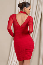 Halter Neck Off Shoulder Long Sleeve Bodycon Mini Dress
