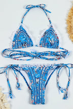 Chic Webbing Lace Up Backless Two Piece Bikini Set