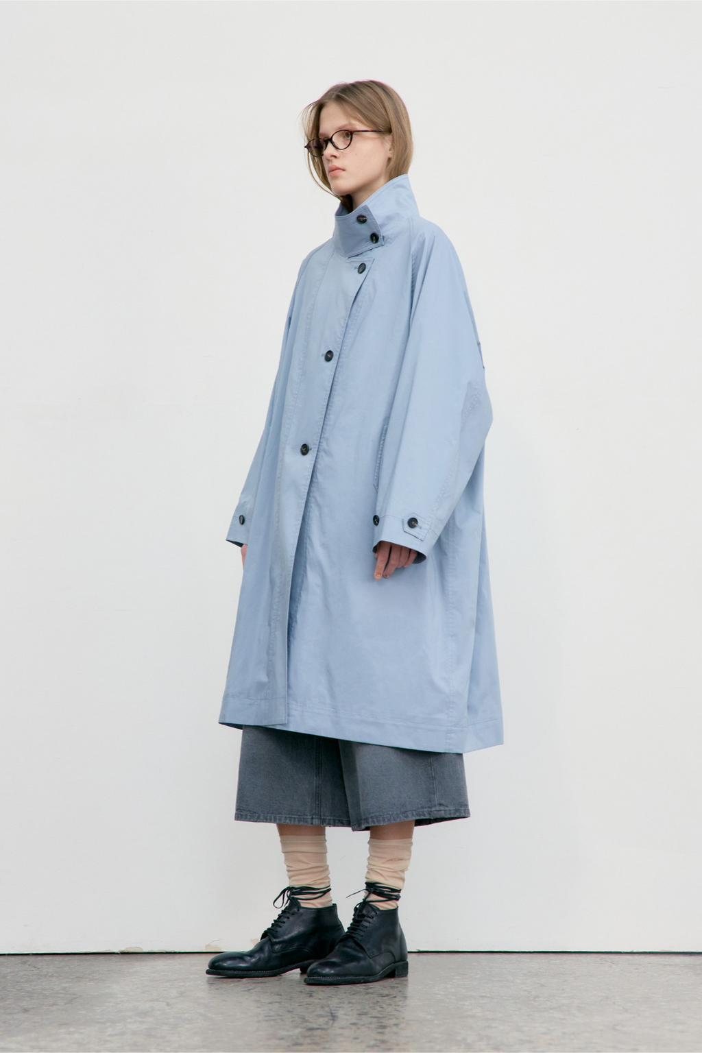 Solid Stand Collar Single Breasted Long Loose Overcoat