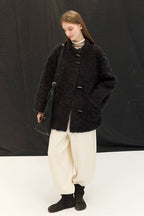 Pure Wool Bouclé Horn Button Shearling Coat