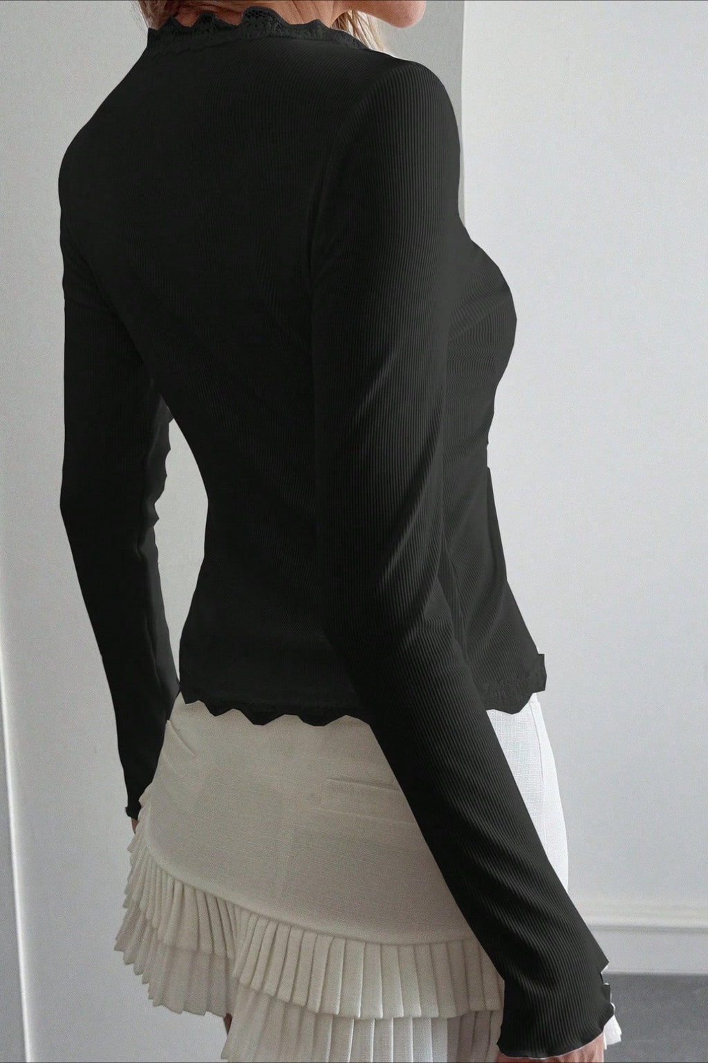 Retro Sheer Lace Long Sleeve Top