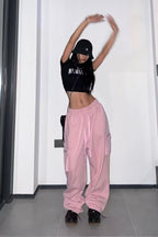 Vintage Y2K Pink Parachute Wide Leg Hip Hop Cargo Pants