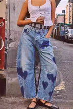 Printed Vintage Barrel Leg Jeans
