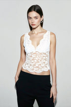 Deep v lace waist cami top
