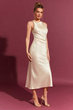 Satin Bodycon Midi Work Dress