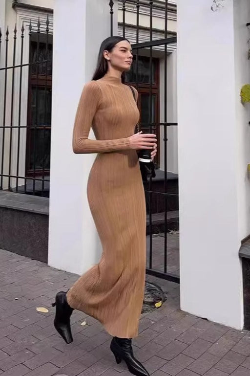 Sexy Stripe Turtleneck Knit Long Sleeve Bodycon Dress