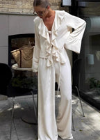 Serena Ruffle Lounge Set – Flowy Two-Piece with Wide-Leg Pants
