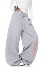 Contrast Print Curved Leg Wide Pants