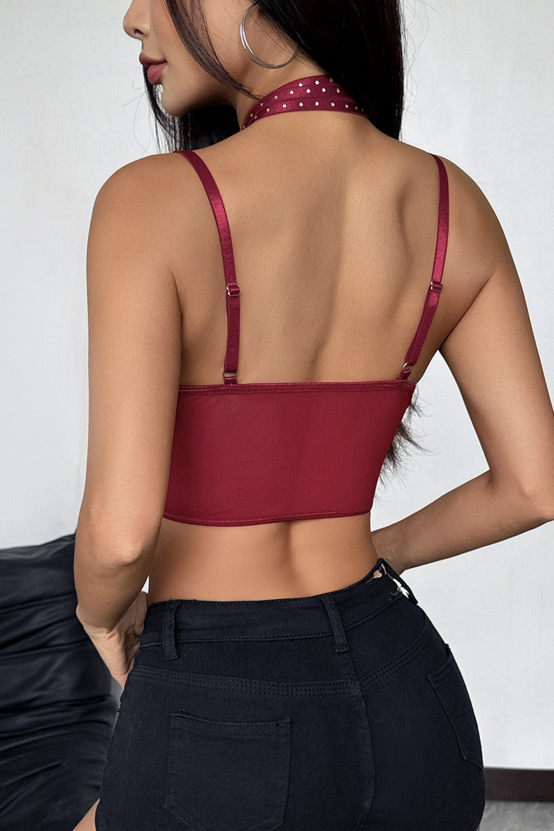 Lace Trim Halter Underwire Boned Cami Top