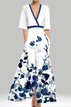 Temperament waist slim fit V-neck long sleeve dress