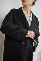 Black Premium Wool Double-Breasted Longline Coat