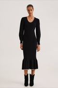Contrast Trim Ruffle Sweater Dress