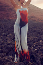 Passionate wine glass flower abstract tulip print H-shaped casual long dress